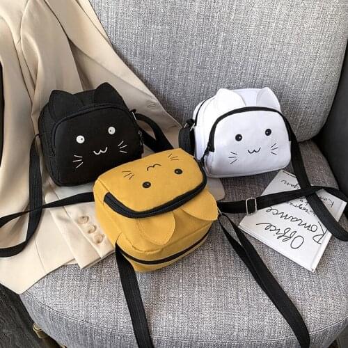 2021 Women Shoulder Bag Cartoom Cat Casual Tote Outdoor Bag Canvas Handbag Zipper Mini Crossbody Messenger Bags