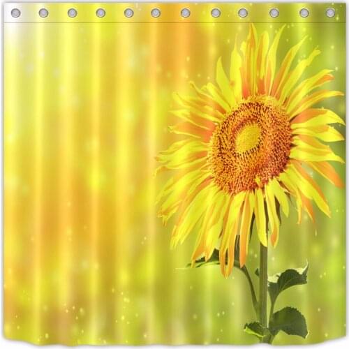 72'' Spring Blooming Sunflowers Scenery Bathroom Fabric Shower Curtain Liner Waterproof Polyester Curtain Sets & 12 Hooks