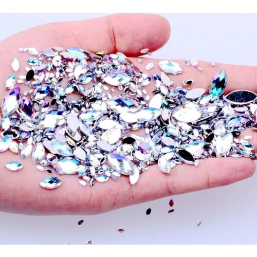 Eye Shape Crystal AB 7G 600PCS 7 Sizes Acrylic Flat Back Rhinestone 3D Non HotFix Nail Art Decoration DIY Tool