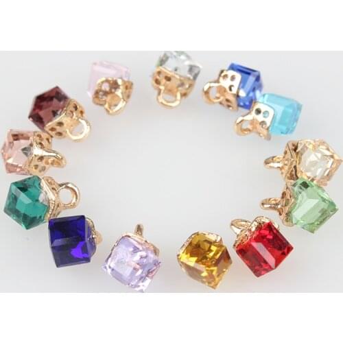 Free Shipping 12pcs Colorful Crystal Birthstones Cube Gift Charms Pendant 8MM For Glass Living Memory Locket DIY Accessories