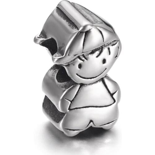 Stainless Steel Boy Bead Polished 5mm Hole Metal European Beads Bracelet Charms for DIY Jewelry Making Accessories