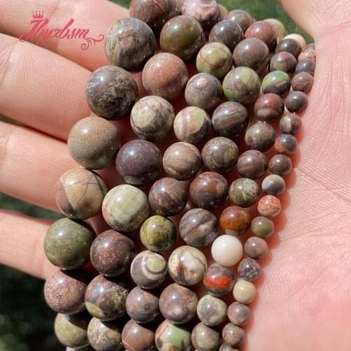 Natural Rainfrest Agates Bead Round Smooth Stone Beads Loose For DIY Necklace Bracelets Jewelry Making Strand 15" 6/8/10/12mm