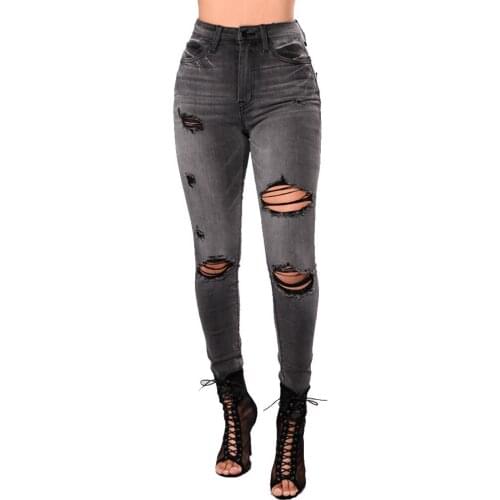 Black High Waist Jeans Women Sexy Hollow Out Tassel Ripped Skinny Jeans Lady Casual Slim Fit Denim Pencil Pants