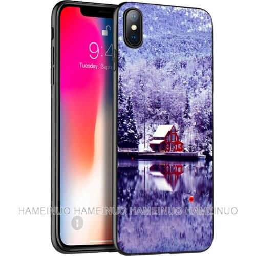 Black tpu case for iphone 5 5s SE 2020 6 6s 7 8 plus X 10 XR XS 11 pro MAX silicon cover case cat dog bear deer snow scene