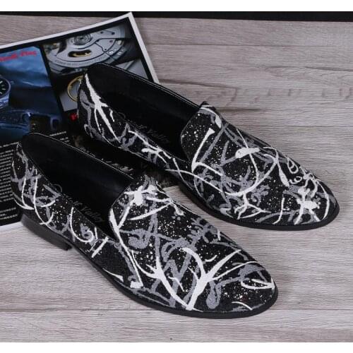 Christia Bella New British Style Men Party Shoes Slip on Male Large Size Sequins Genuine Leather Shoes Mens Prom Dress Shoes