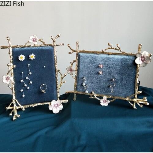 Floral Decorative Shelves Flocking Necklace Stand Earrings Hanging Board Dressing Table Cosmetic Containers Jewelry Display