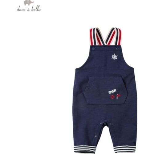 DBA16204 dave bella spring baby boys fashion cartoon strap pants children full length kids pants infant toddler bib trousers