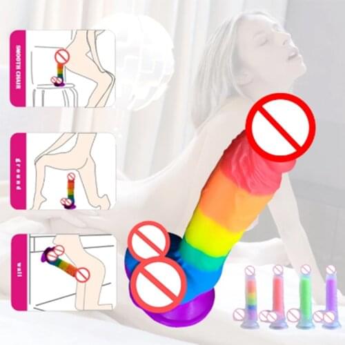 2021 New Arrival 7.6 Inch Rainbow Realistic Dildo Sex Toys for Women Masturbators Strap on Penis Sucker Anal Sex Toys Sex Shop