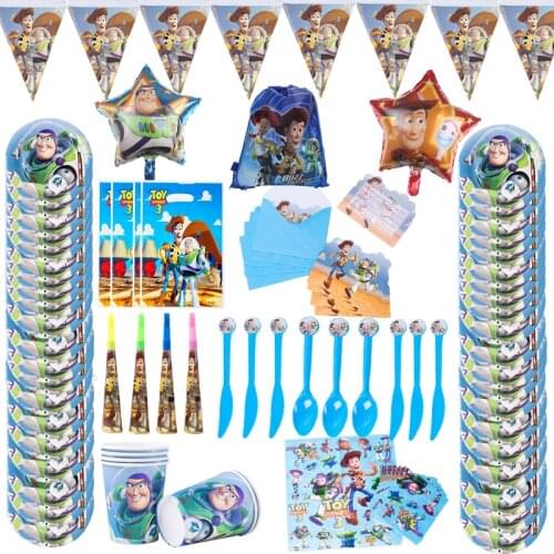 Disney Toy Story 4 Cartoon Theme Disposable Tableware Set Paper Cups Plates Baby Shower Decorations Birthday Party Toys Supplies