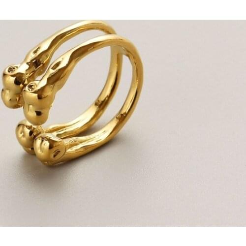 European and American exaggeration double layer irregular gourd bean shape electroplating opening adjustable ring