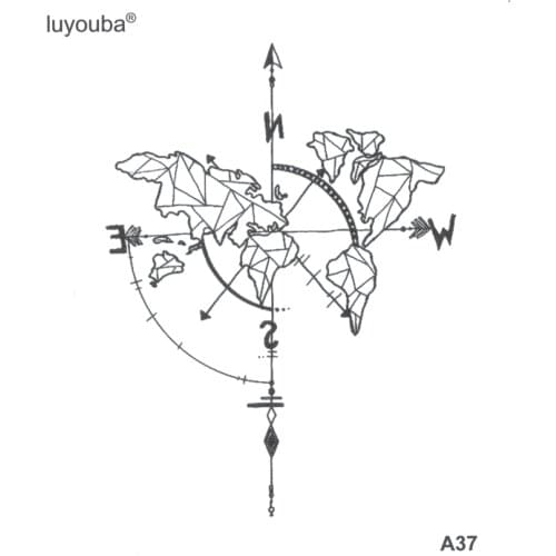 World Map Fake Tattoo Tatuajes Tatuagem Body Art Waterproof Temporary Tattoo Sticker Compass Tatoo Temporary Stickers Tatoos