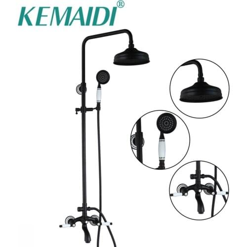 KEMAIDI Bathroom Oil Rubbed Bronze Swivel Round 8" Rainfall Shower Heldhead Shower Faucet Set Bathtub Mixer Tap Torneira