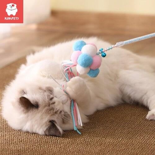 Kimpets Tassel Funny Pet PVC Stick Toy Handmade Fur Ball Teases Cat Rod Rainbow Bell Cat Multicolored Teaser