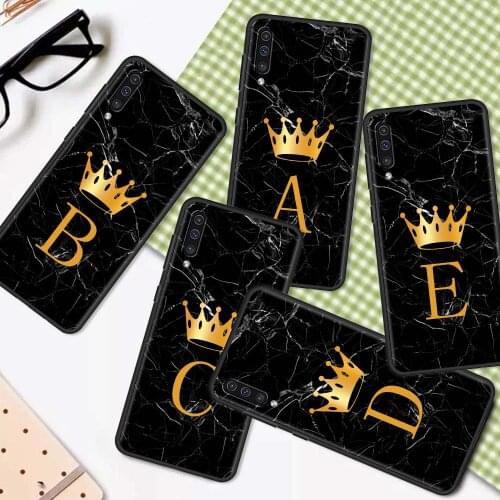 Crown Letters A B C Case For Samsung Galaxy A50 A10 A70 A20e M31 A30 A40 A02s M30s M21 M11 F41 Shockproof TPU Black Cover