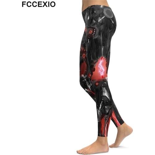 FCCEXIO New Style Leggings Women Mechanical 3D Digital Printing Fitness Legging Cool Robot Leggins High Waist Trousers Pants