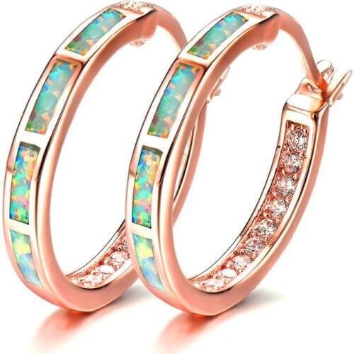 Cute Romantic Rose Gold Round Earrings Boho Orange/Blue/White Imitation Opal Circle Earrings Fashion Hoop Earrings For Women
