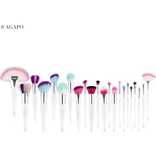 S'AGAPO 2/22pcs Combination makeup brushes Set for Foundation Eyeshadow Blush Lip Loose Powder Cosmetic Beauty Make Up tools Kit