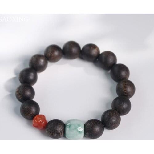 Natural 15mm bracelet with spicy green jade, southern red agate Buddha head, men’s domineering bracelet, jewelry