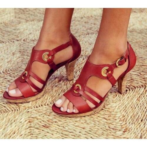 Summer 2021 New European and American Metal Button Heel Sandal for Ladies In Large Size 43