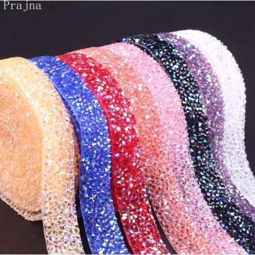 Prajna Rhinestone Tape Trim Strass Hot Fix Resin Rhinestones Applique Ribbon Chain Tape Iron On Rhinestones For Dress DIY 1 Yard