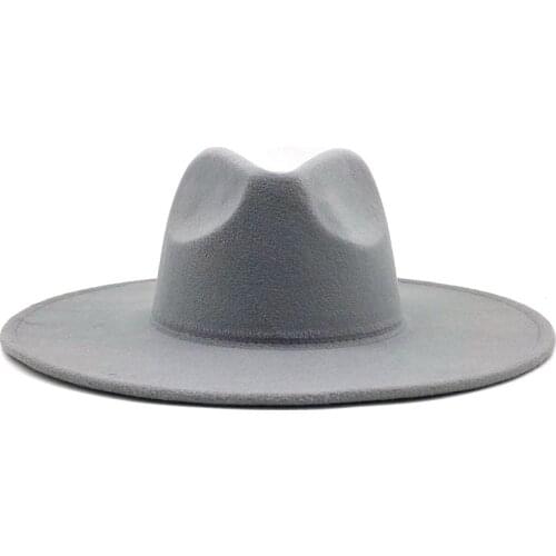 Simple British Style winter wool solid Classic fedoras cap men women panama jazz hat 9.5CM Wide Brim Big Fedoras