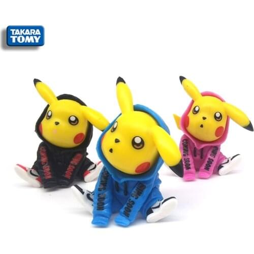 TOMY TAKARA 3 colors 6cm Pokemon windbreaker Pikachu Japanese cartoon character PVC model toy collection childrens gifts