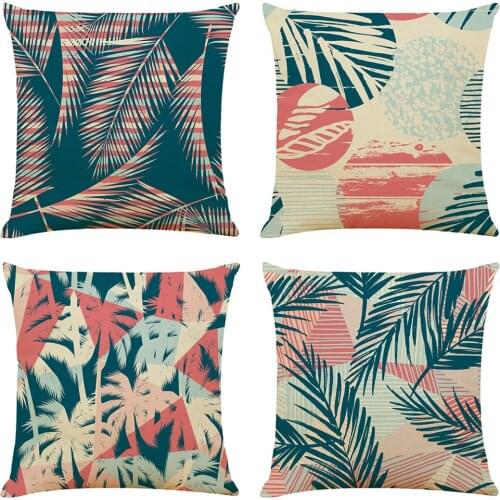 Tropical Leaf Print Cushion Cover Decorative Pillows Cartoon Seat Cushions Home Decor Flax Throw Pillow Sofa Pillowcase