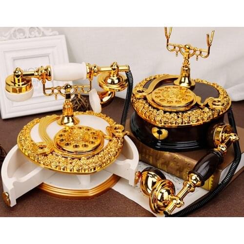 Retro Heart Shaped Telephone Model Music Box Birthday Gift Home Ornament Decoration Antique Carved Wooden Hand Crank Music Box