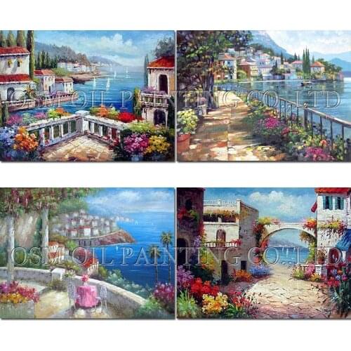 Top Artist Handmade High Quality Modern Mediterranean Landscape Oil Painting Colorful Europe Sea Landscape Knife Oil Painting