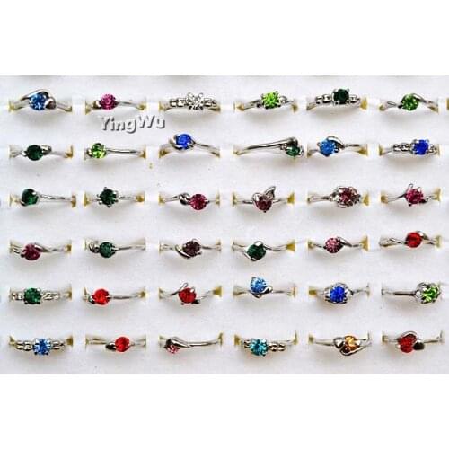 Yingwu 10pcs Lot Women Silver Tone Engagement Wedding Ring Mix Colors Rhinestones Round Rings Jewelry Gifts Wholesale
