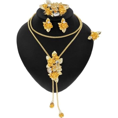 Yulaili Beautiful Gilded Flower Graphic Jewelry Set and Elegant African Women Gift Love Romantic Long Chain Pendant Jewelry Sets