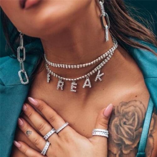 Punk Vintage Letter Pendant Crystal Necklaces for Women 2021 New Fashion Simple Geometric Clavicle Chain Necklace Jewelry Gifts