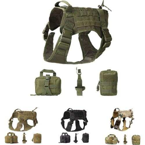 K9 Outdoor Hunting Dog Vests Adjustable Military Tactical Dog Molle Vest With Pouch Bag Case Set Dog Training Vest Harness