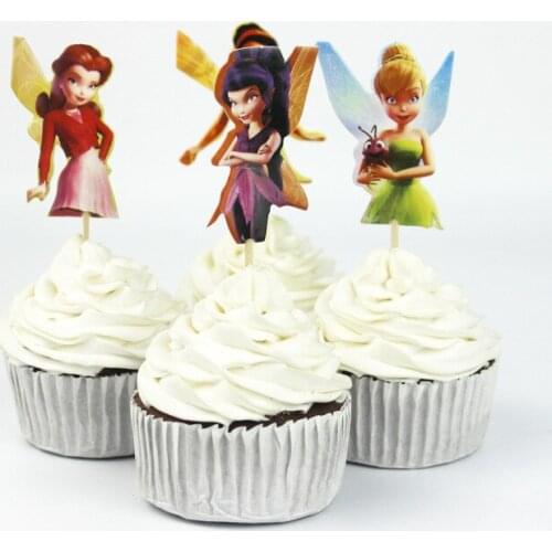 24pcs/set Flower Fairy Birthday Party Cake Topper Toothpicks Cupcake Wrapper Fruit Topper Cake Accessory Event & Party Supplies