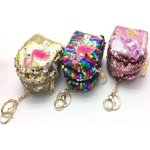 30PCS / LOT Cartoon Flamingo Glitter Zero Wallet Satchel Student Mini Zero Wallet Headset Pack Women Coin Storage Bag