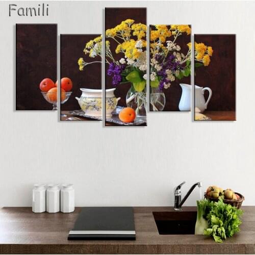 New 5 Panel Fruits Juice In Cup Canvas Painting Large HD Wall Pictures for Living Room or Kitchen Decorative