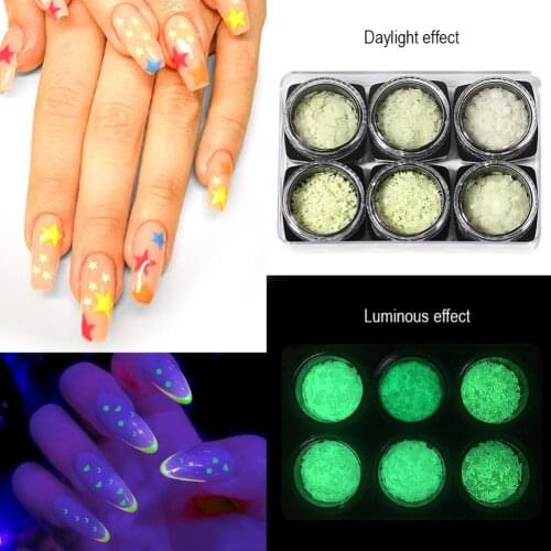 6Pcs/Set Luminous Self-adhesive Butterfly Love Heart Flakes Nail Sticker Tools nails accessories nail art decorations для ногтей