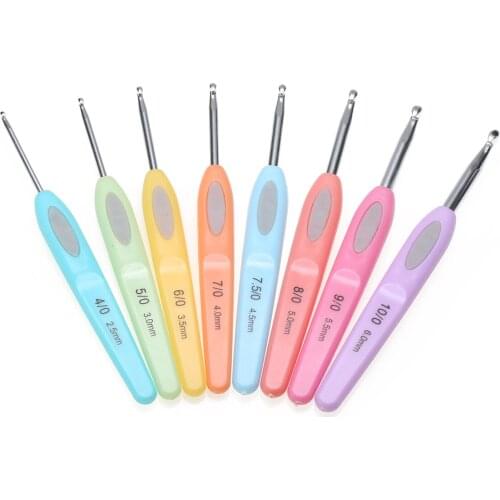 8pcs/set New Colorful Plastic Aluminum Crochet Hooks Knitting Needles Set 2.5mm-6mm Needles Needlework Crafts Sewing