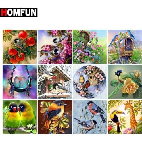 HOMFUN 5D Diy Diamond Painting Cross Stitch "Birds and flowers" Home Decor Full Rhinestones Inlay Diamond Embroidery