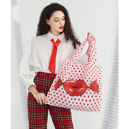 Black and White Classic Stripe Foldable Large Capacity Supermarket Shopping Bag Washed So As To Use Fashionable Bags