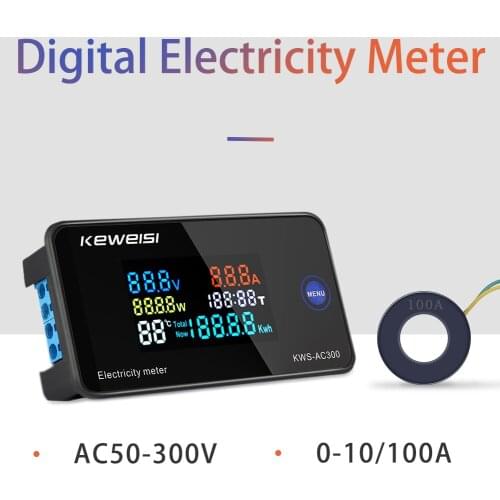 Digital Electricity Energy Meter AC 50-300V Strong Toughness 6in1 Color Display Electric Portable Ammeter Voltmeter