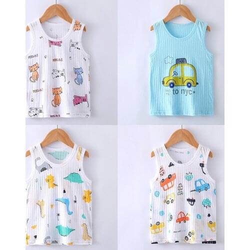 Children Breathable vest summer boys Girls tanks t-shirt Cotton tank sleeveless kids boy cartoon beach clothes 2 4 6 8 10 12 Yrs