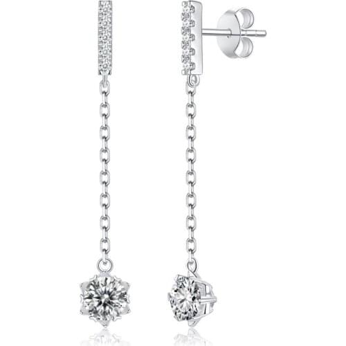 BOEYCJR 925 Silver snowflake 0.5ct/1ct F color Moissanite VVS Fine Jewelry Long Drop Earrings With certificate for Women Gift