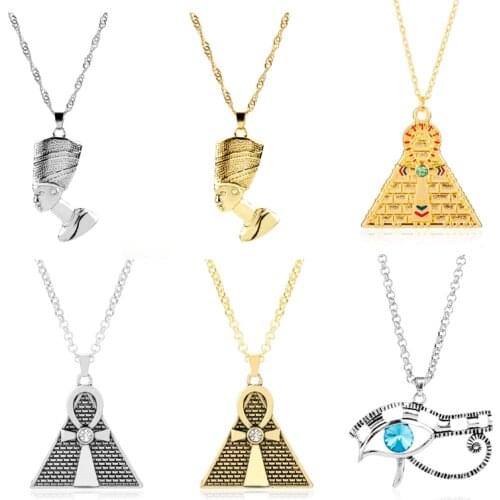 Egyptian Queen Nefertiti Necklace Egypt Pyramid Cross Pendants Necklaces for Women Men Fashion Jewelry Gift