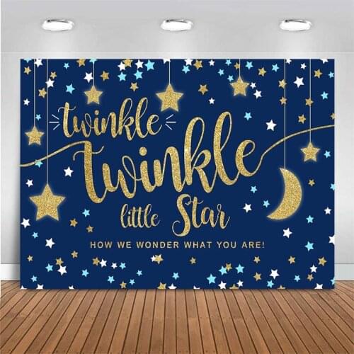 Newborn Baby Shower Backdrop Twinkle Twinkle Little Star Photo Backdrop Golden Star Moon Glitter Birthday Background PhotoStudio