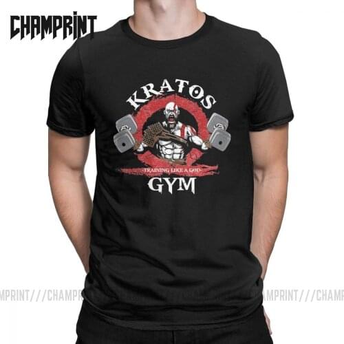 Mens God Of War Kratos Gym Workout Bodybuilding T Shirt Fitness 100% Cotton Clothing Casual Tees T-Shirt Plus Size 4XL 5XL