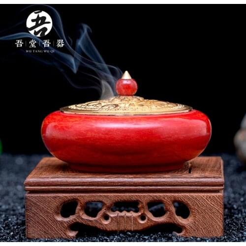 I don my unit of Chinese lacquer pure copper announce censer household indoor aroma stove tea zen incense coil ta