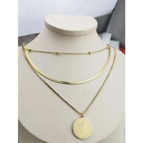 Queen Triple chaim Fashion New Goddess Luxury Women Necklace Gold Luxe Jewelry Stainless Steel