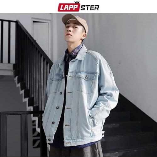 LAPPSTER Men Harajuku Korean Fashions Jeans Jacket 2020 Oversized Japanese Streetwear Denim Jacket Windbreaker Hip Hop Clothing