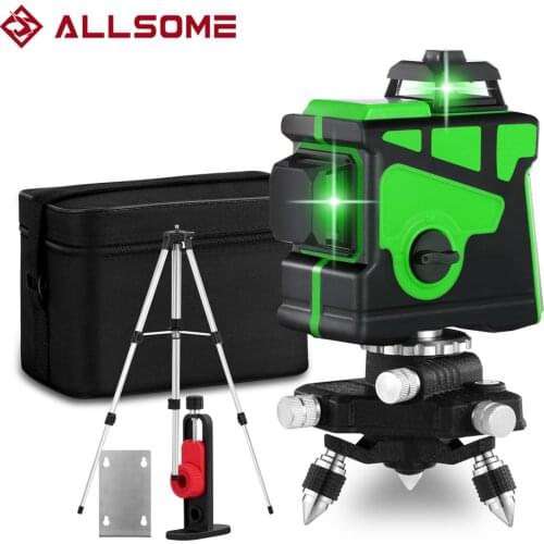 ALLSOME Laser Level 12 Lines 3D Green Horizontal And Vertical Cross Lines With Auto Self-Leveling 360 Super Powerful Laser Level